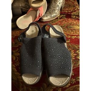 Bzees Sandals Womens 10 M Blue Double Up Slingback Straps Open Toe Comfort